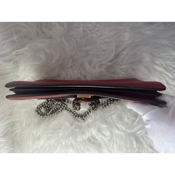 Gucci Red Leather Dionysus Shoulder Bag With Chain Strap & Embellished Tiger Hea - Picture 8 of 16